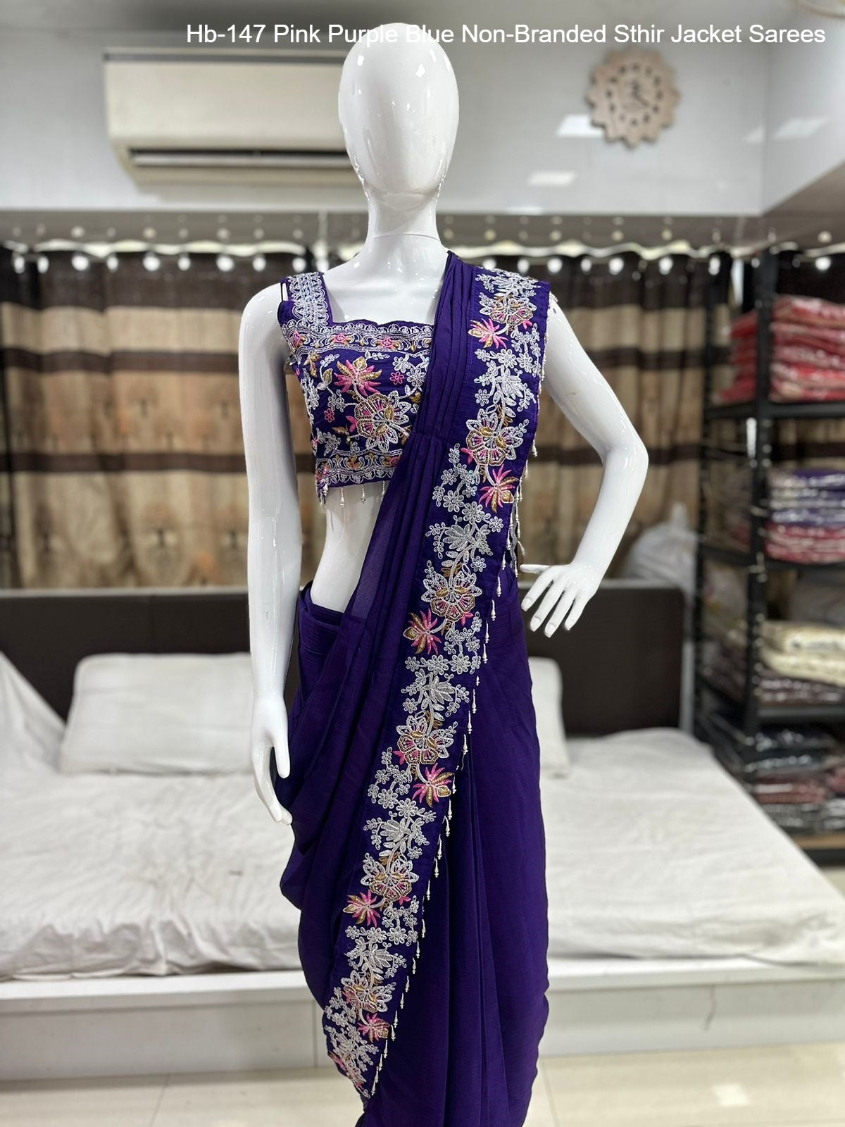 Hb-147 Pink Purple Blue Non-Branded Sthir Jacket Sarees