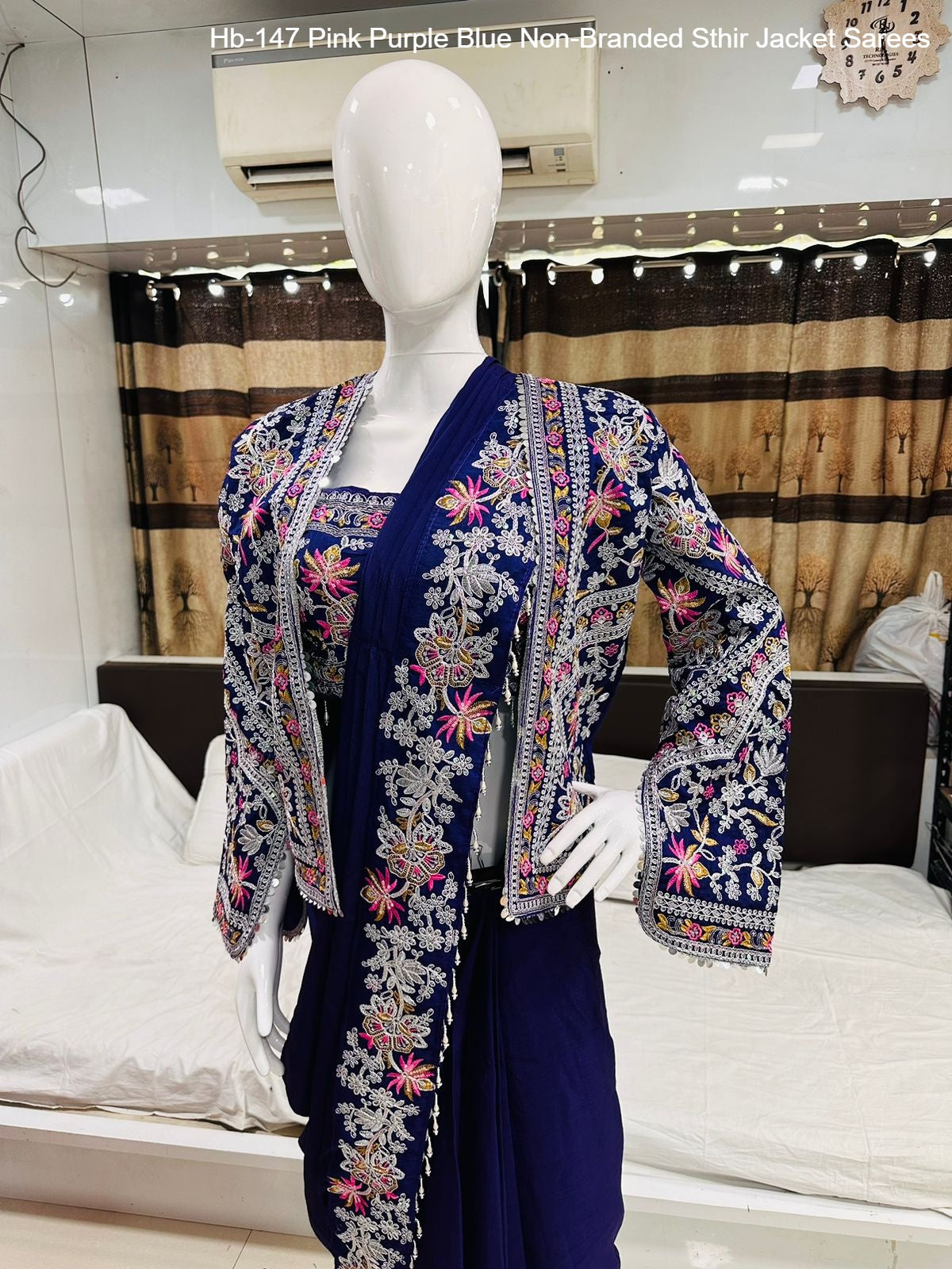 Hb-147 Pink Purple Blue Non-Branded Sthir Jacket Sarees