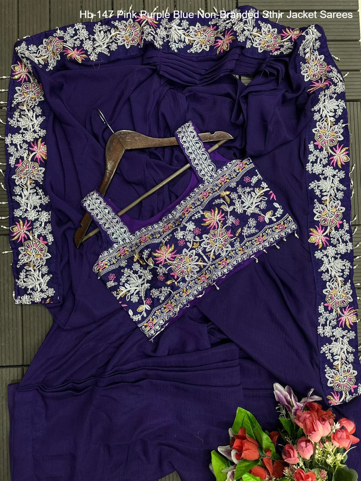 Hb-147 Pink Purple Blue Non-Branded Sthir Jacket Sarees