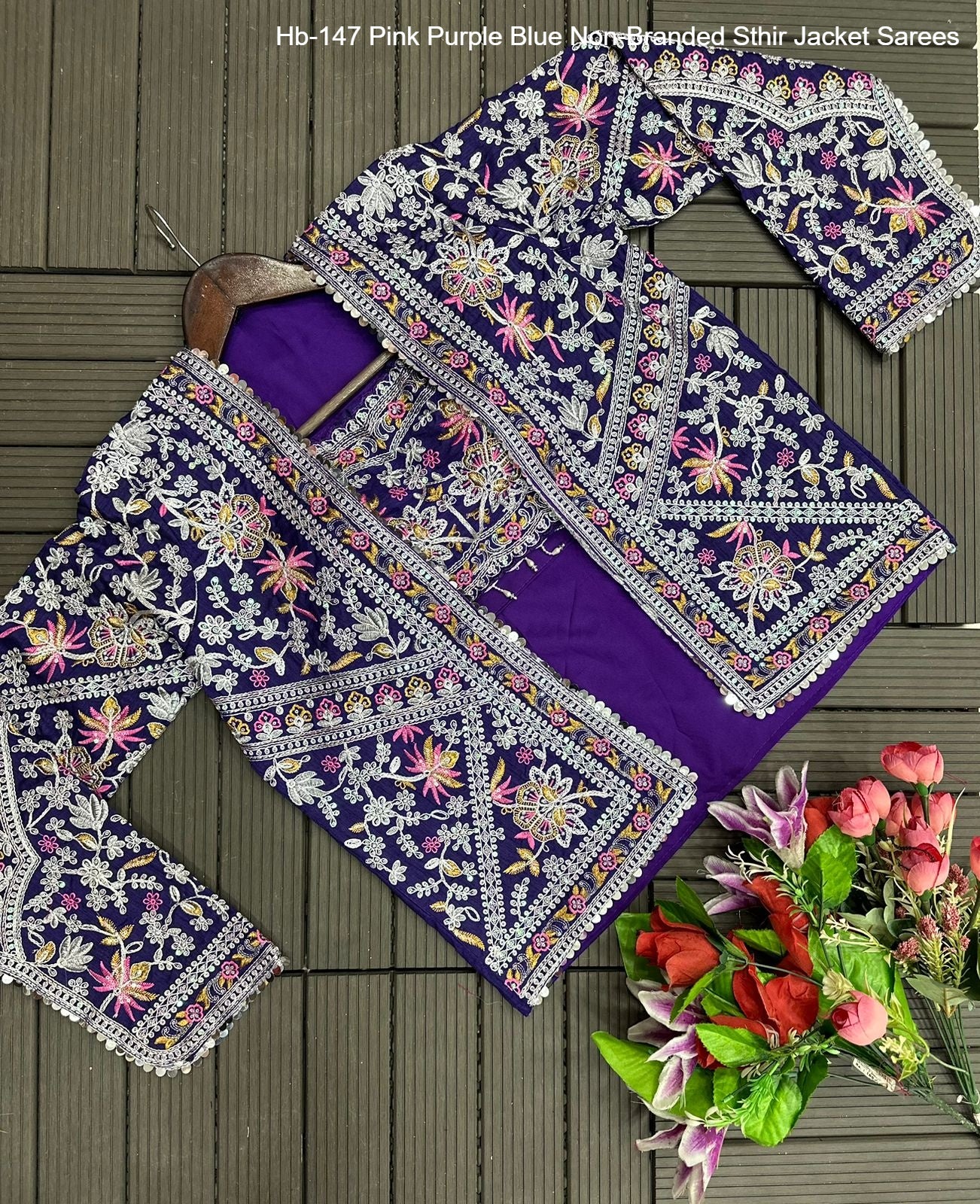 Hb-147 Pink Purple Blue Non-Branded Sthir Jacket Sarees