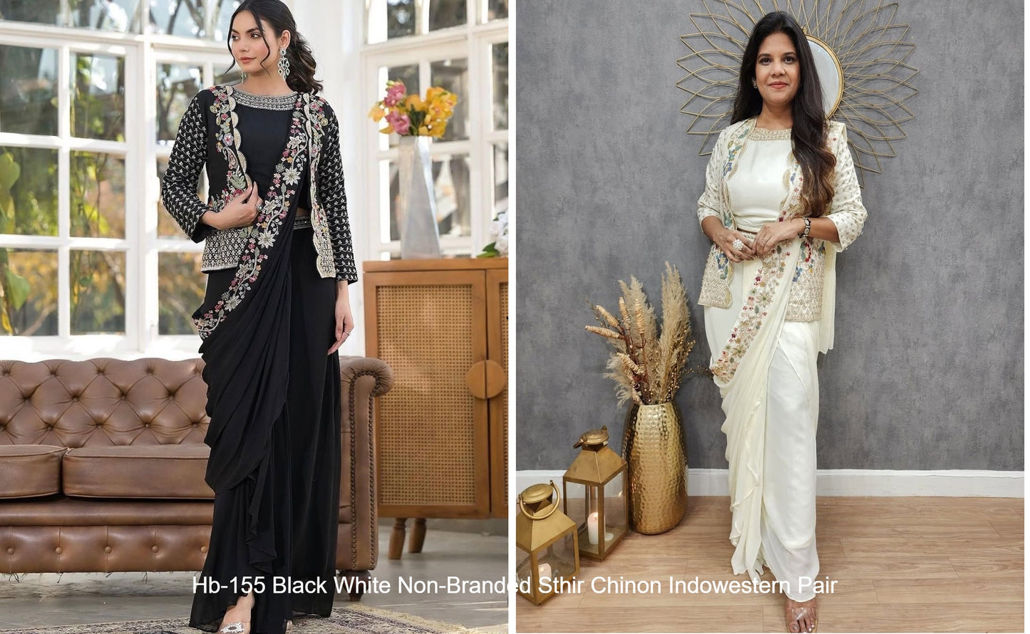 Hb-155 Black White Non-Branded Sthir Chinon Indowestern Pair