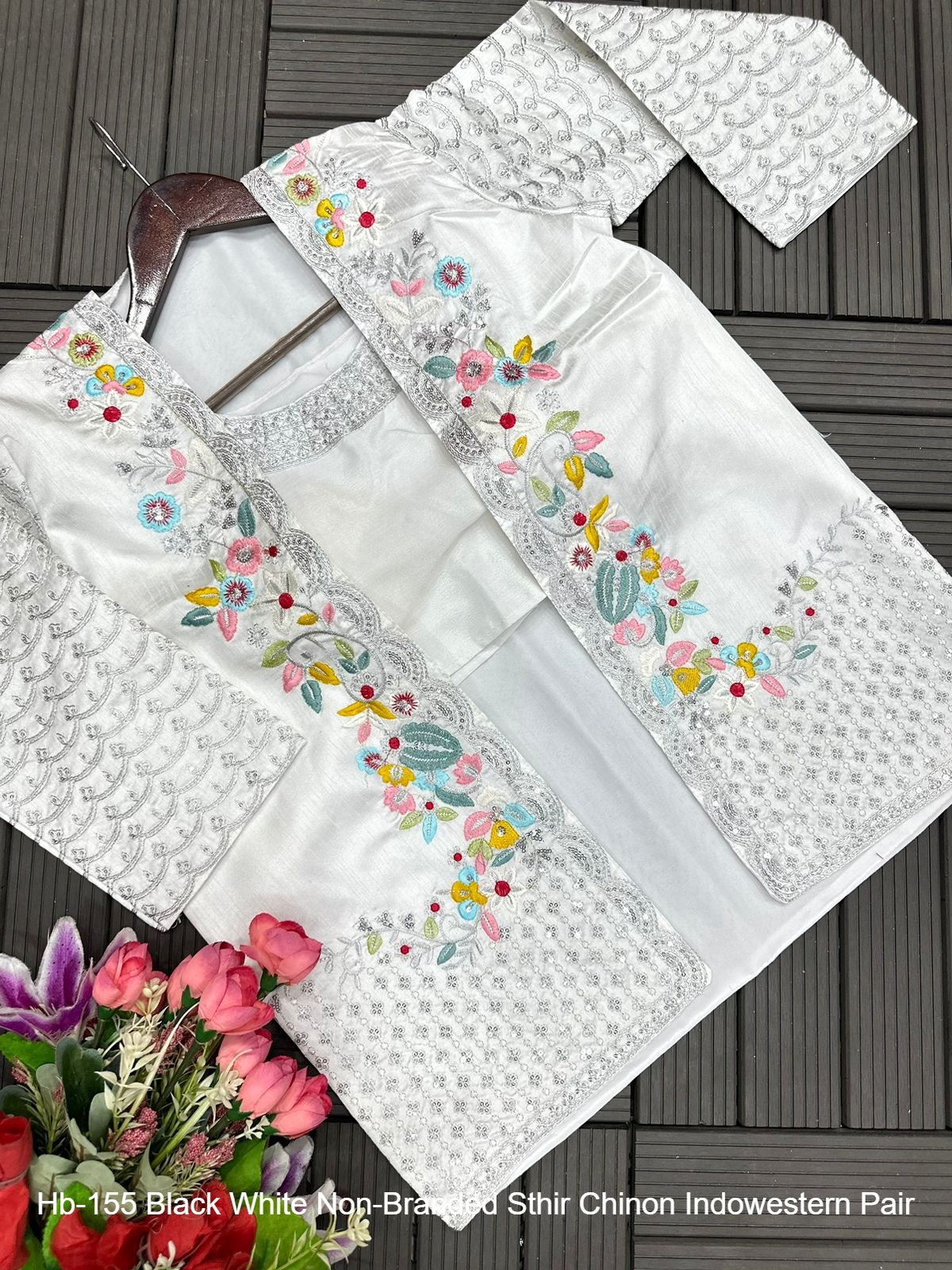 Hb-155 Black White Non-Branded Sthir Chinon Indowestern Pair