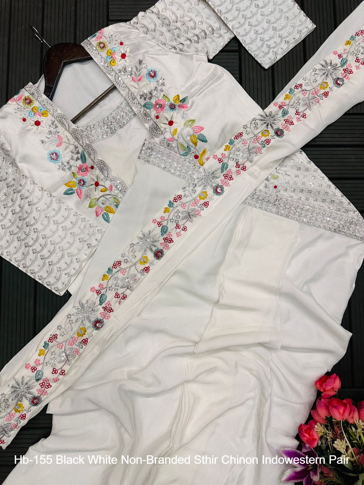 Hb-155 Black White Non-Branded Sthir Chinon Indowestern Pair