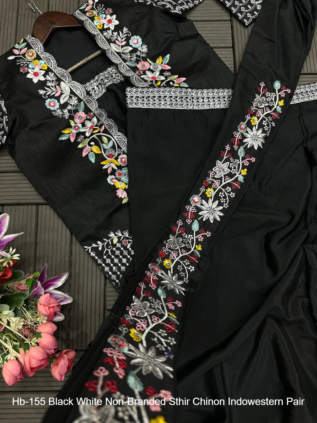 Hb-155 Black White Non-Branded Sthir Chinon Indowestern Pair