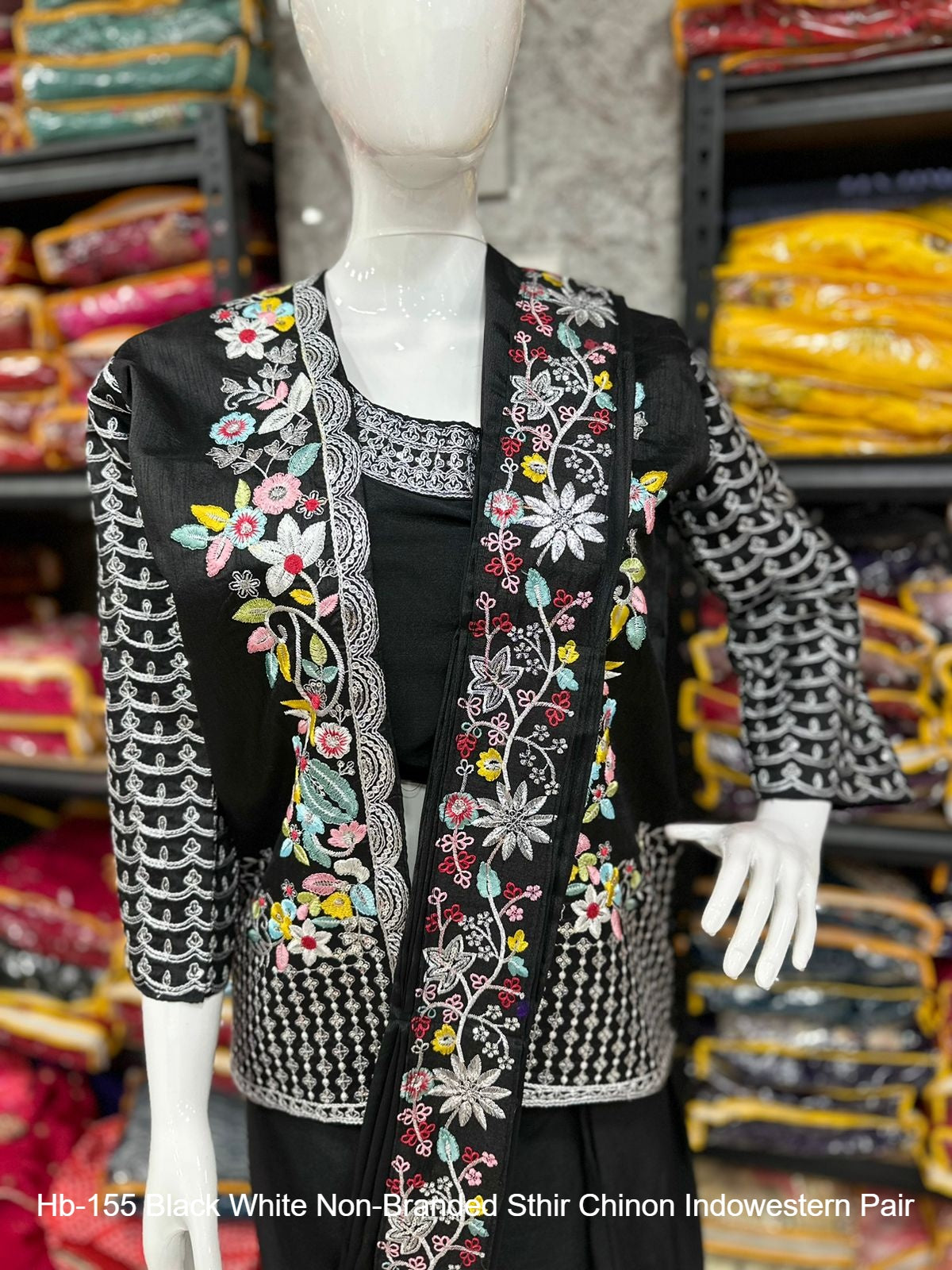 Hb-155 Black White Non-Branded Sthir Chinon Indowestern Pair