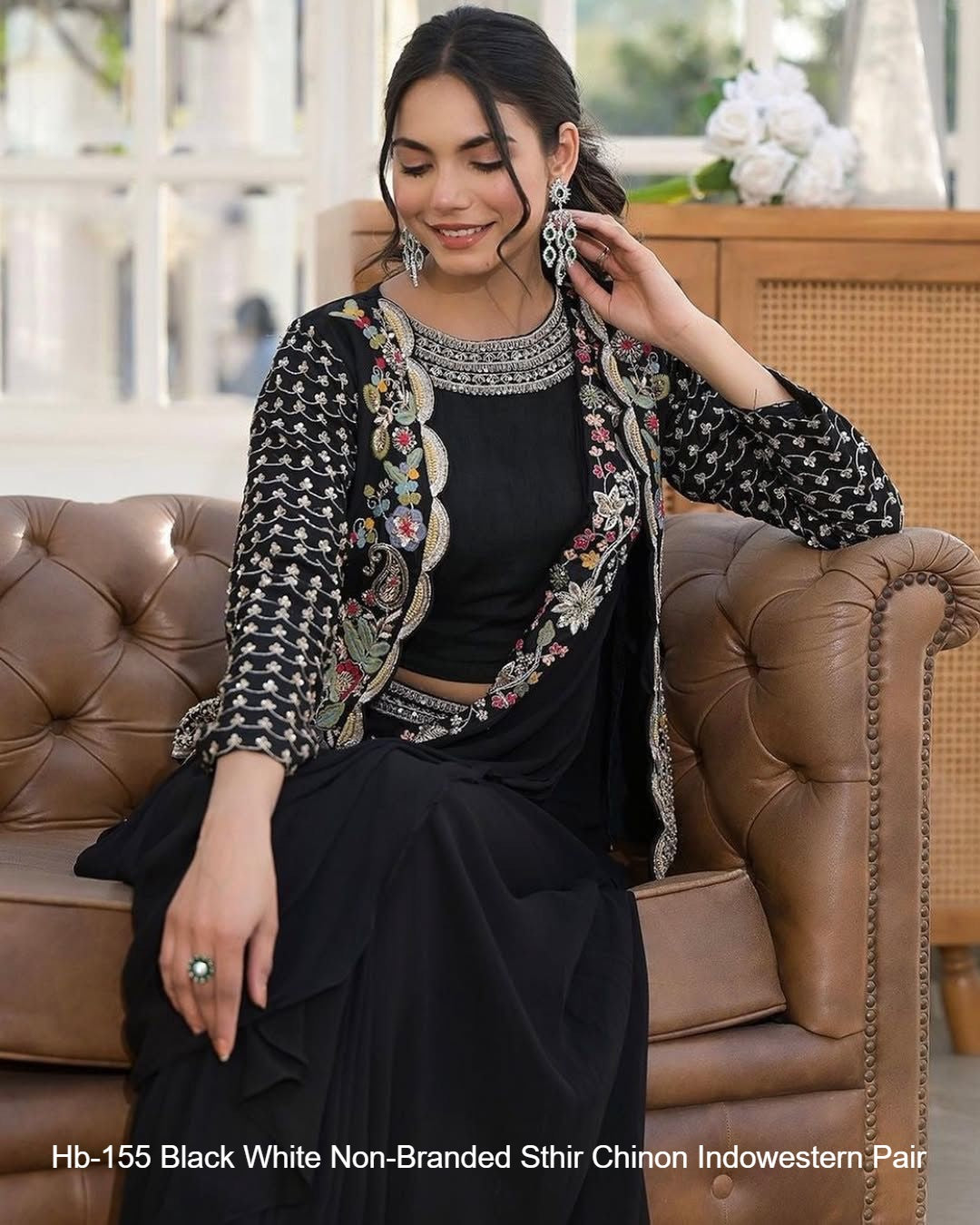 Hb-155 Black White Non-Branded Sthir Chinon Indowestern Pair