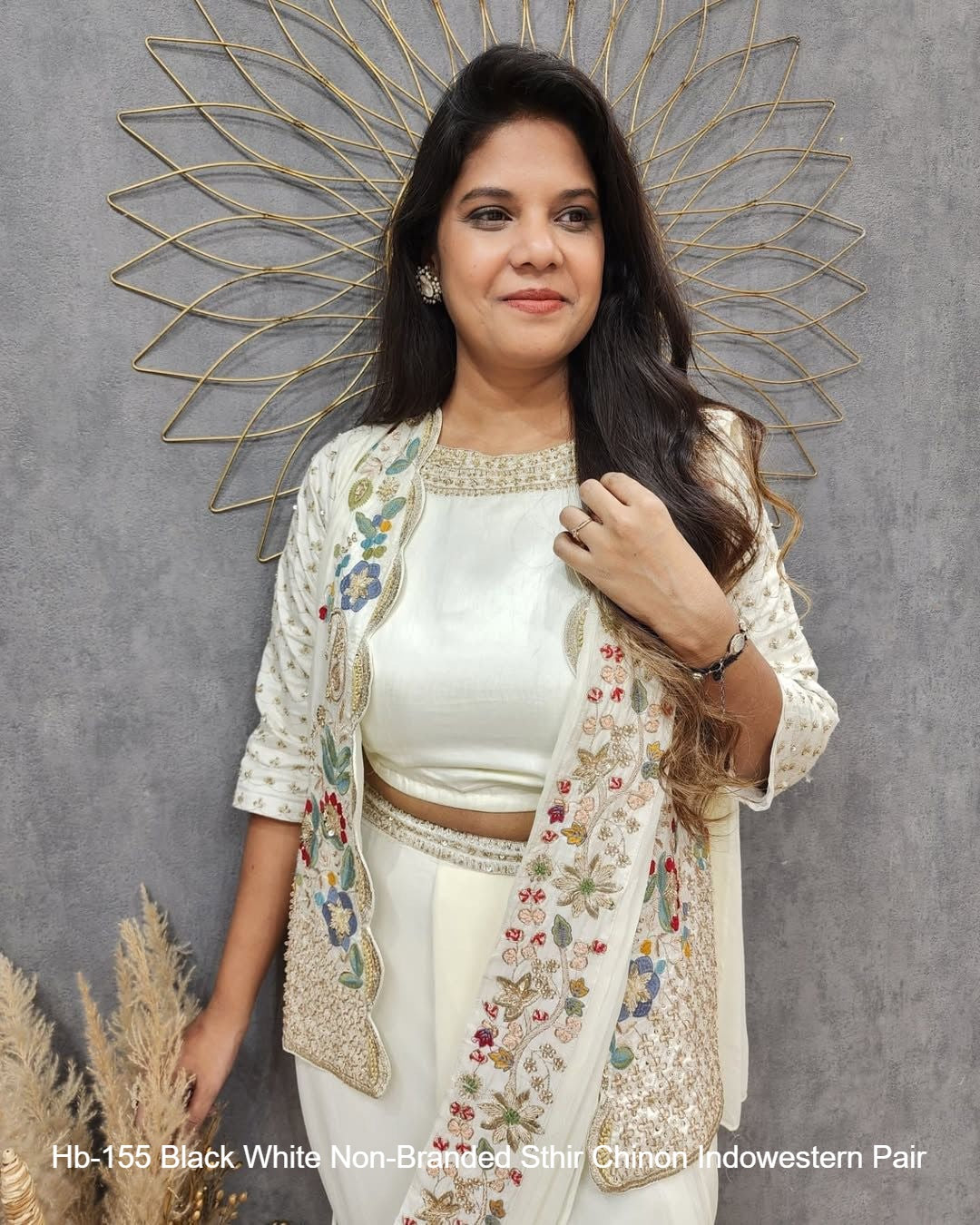 Hb-155 Black White Non-Branded Sthir Chinon Indowestern Pair