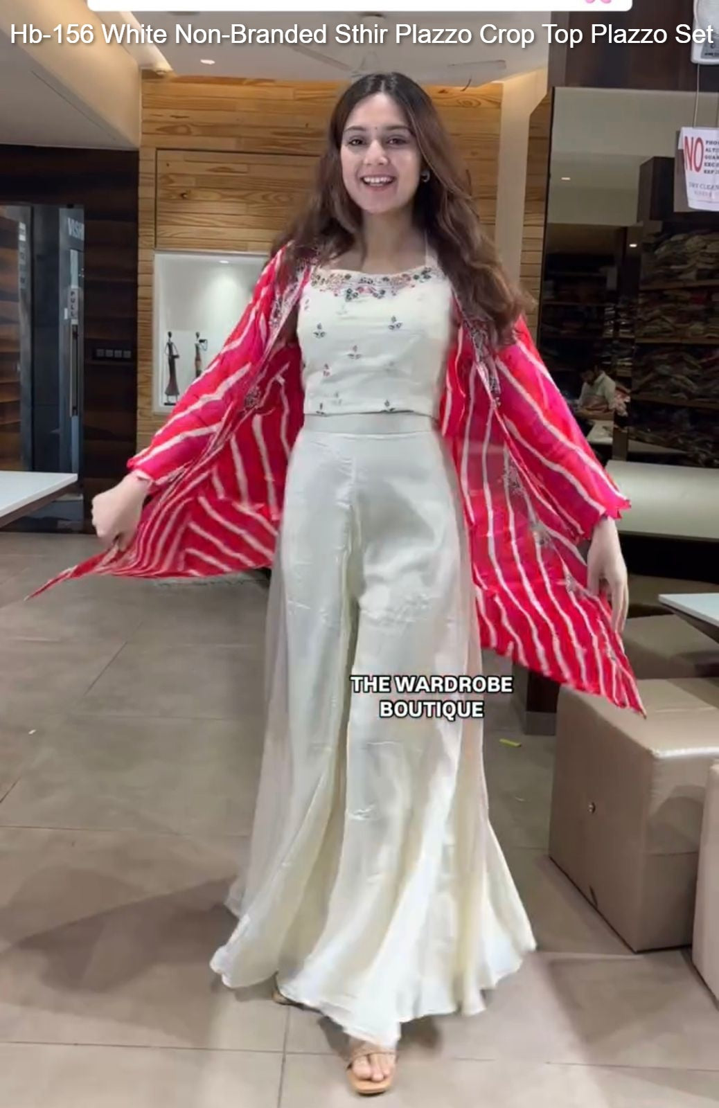 Hb-156 White Non-Branded Sthir Plazzo Crop Top Plazzo Set