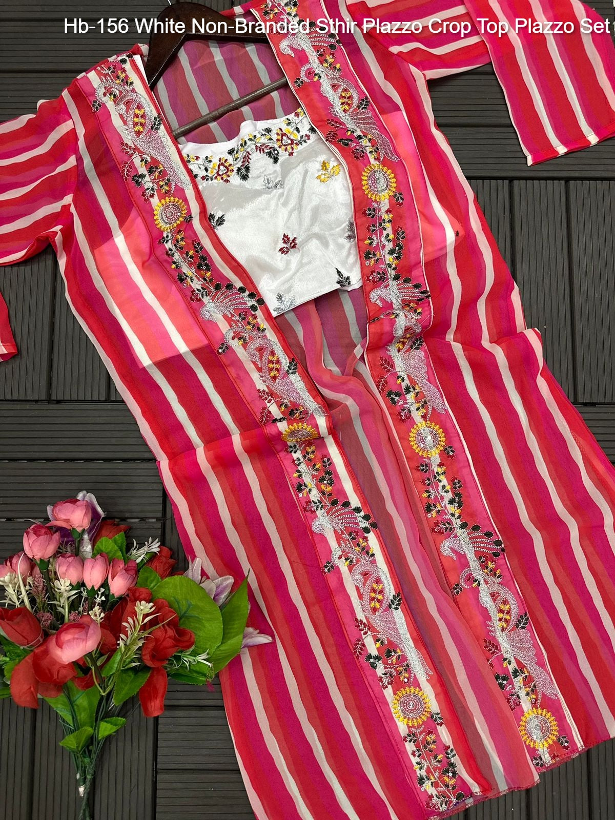 Hb-156 White Non-Branded Sthir Plazzo Crop Top Plazzo Set