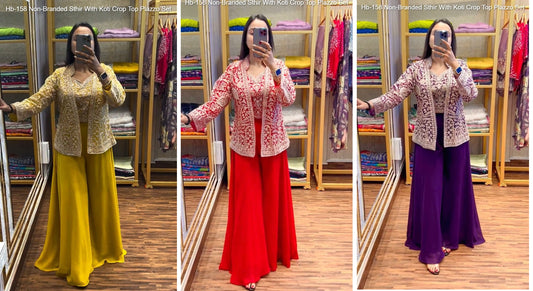 Hb-158 Non-Branded Sthir With Koti Crop Top Plazzo Set