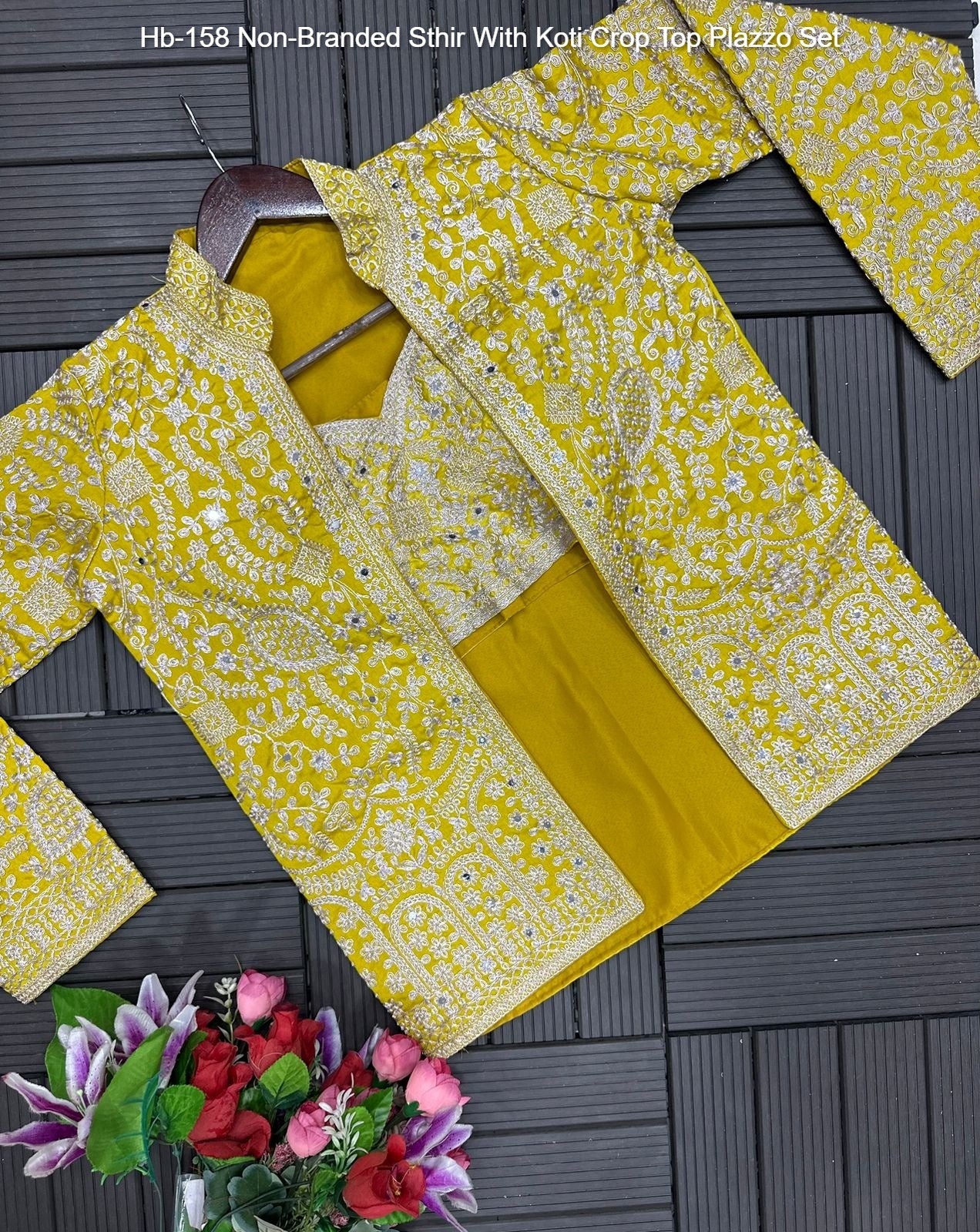 Hb-158 Non-Branded Sthir With Koti Crop Top Plazzo Set