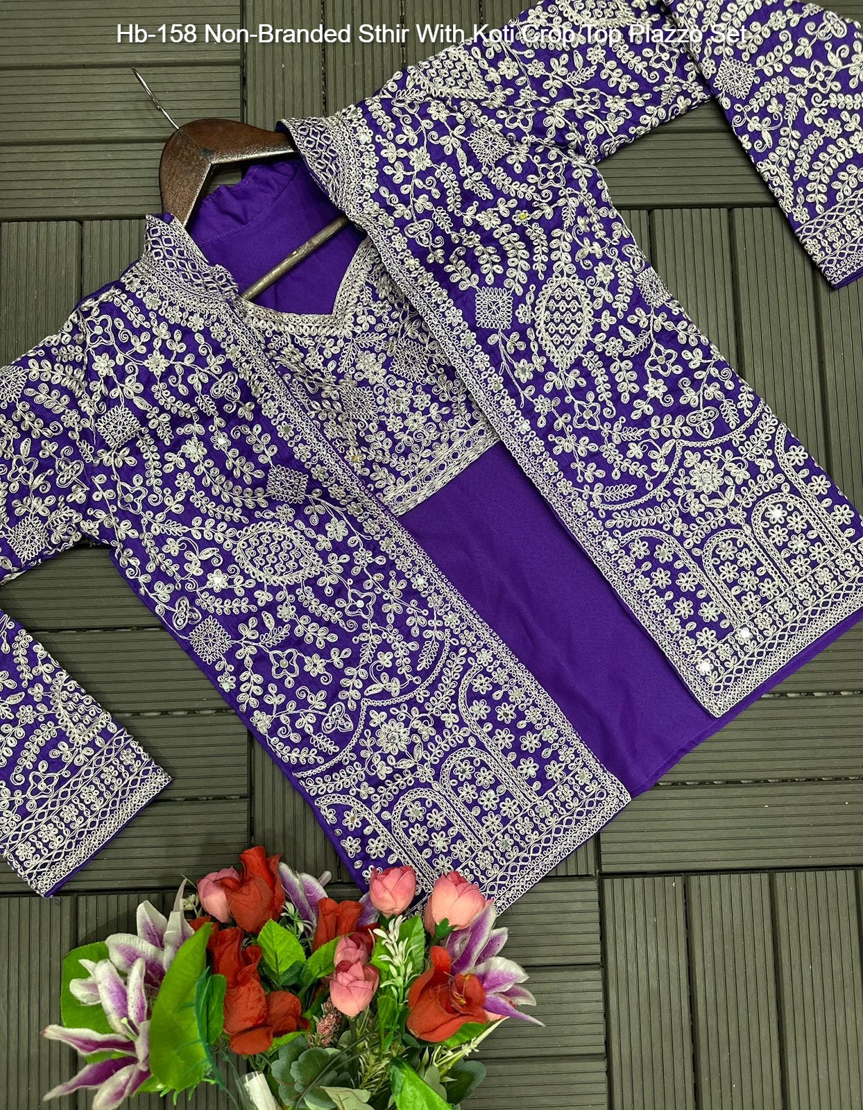 Hb-158 Non-Branded Sthir With Koti Crop Top Plazzo Set