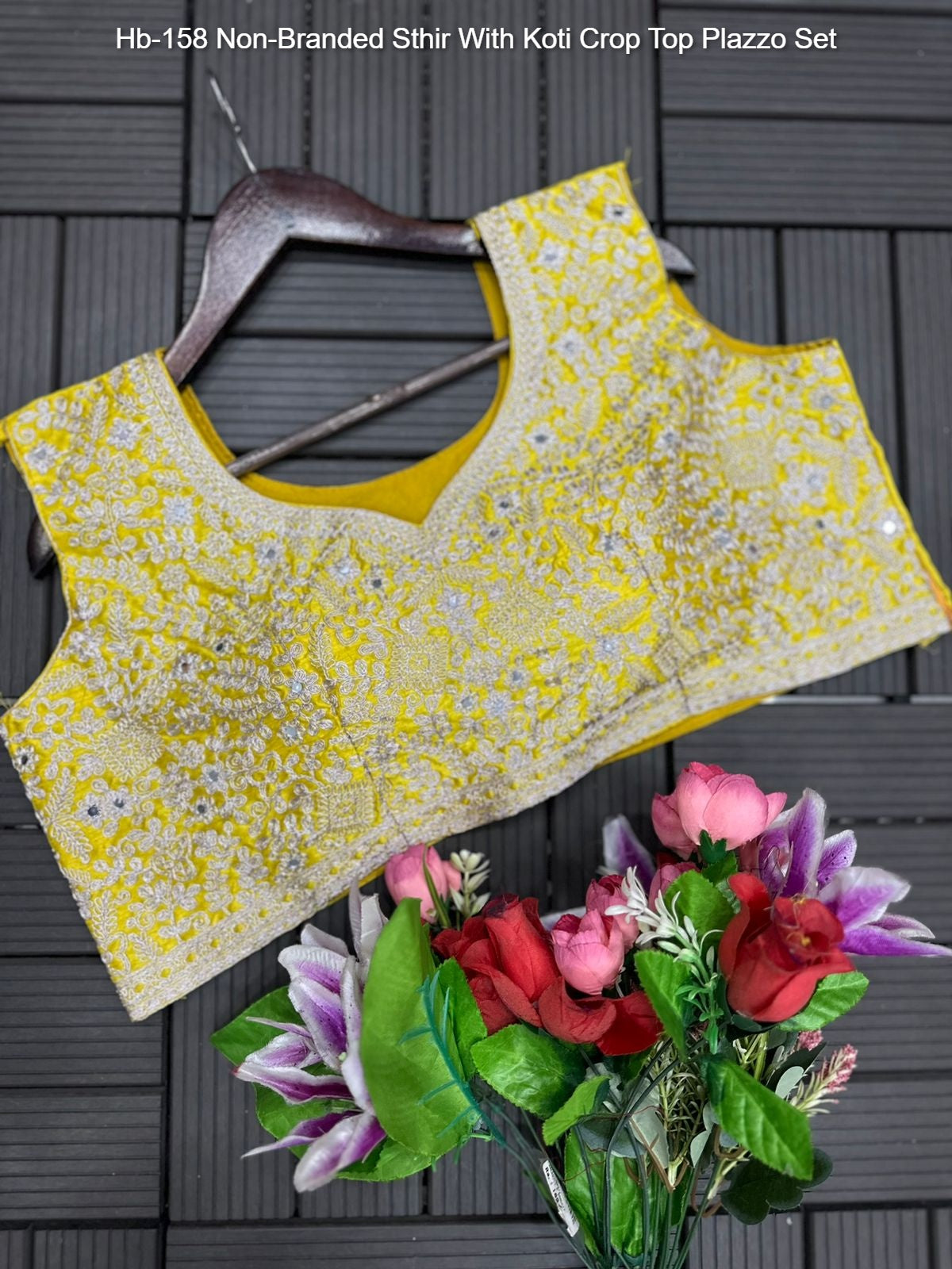 Hb-158 Non-Branded Sthir With Koti Crop Top Plazzo Set