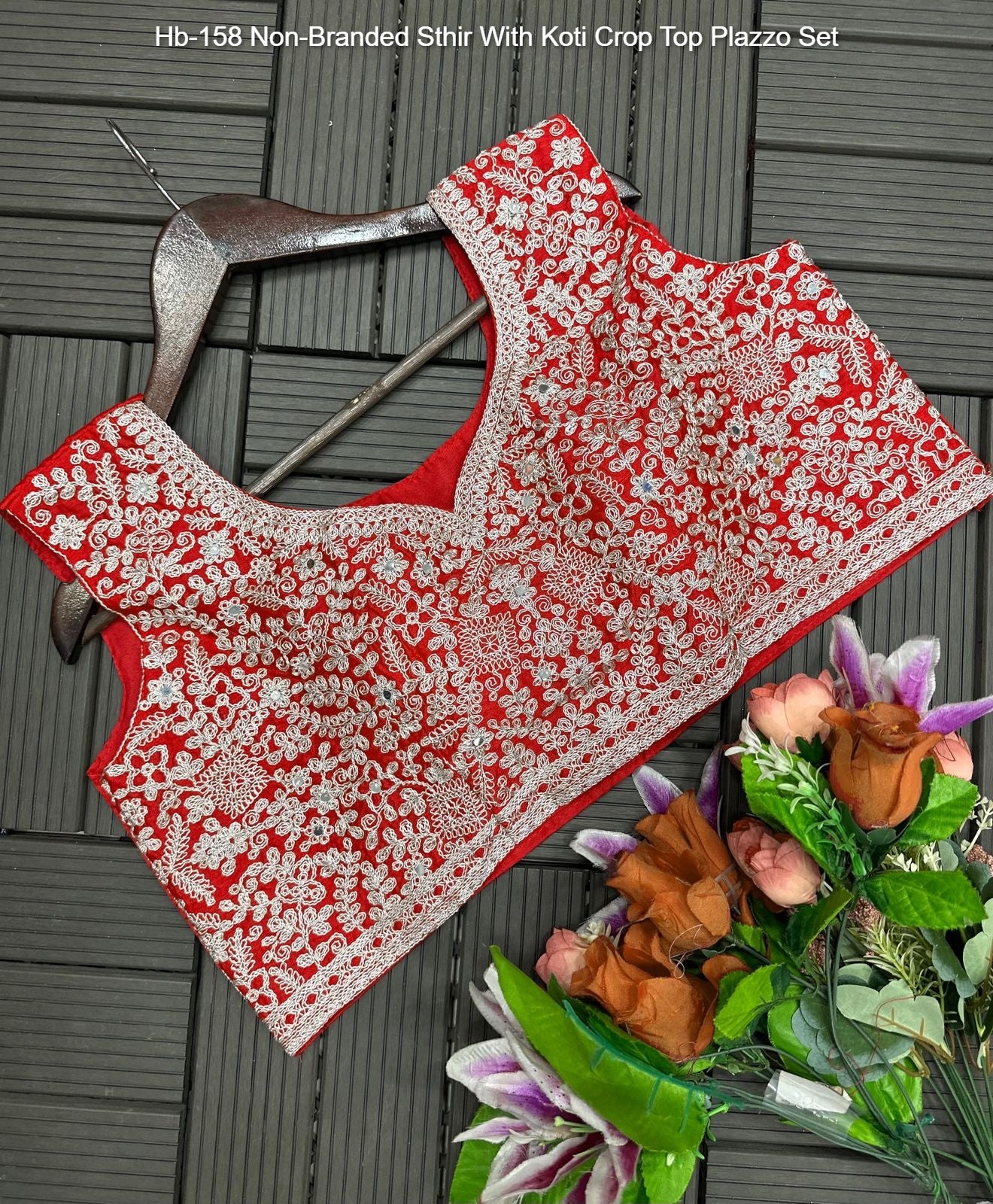 Hb-158 Non-Branded Sthir With Koti Crop Top Plazzo Set