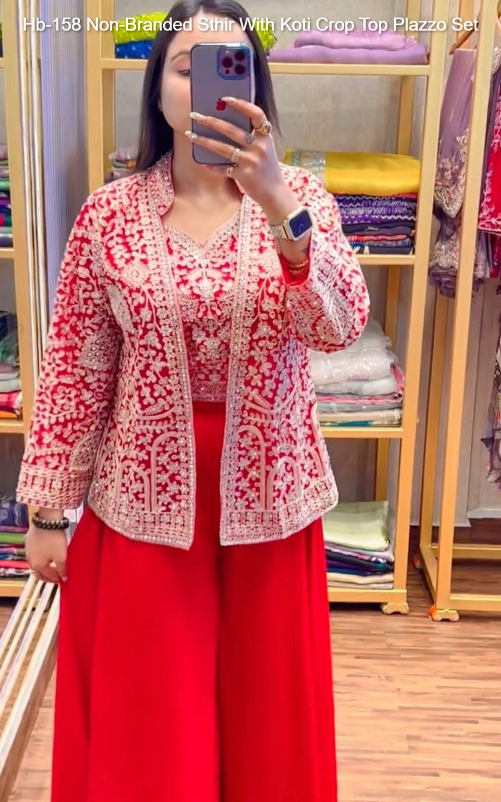 Hb-158 Non-Branded Sthir With Koti Crop Top Plazzo Set