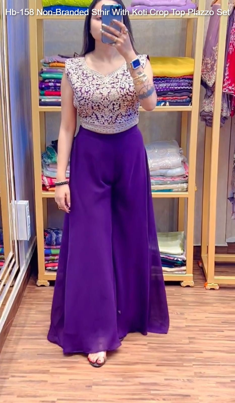 Hb-158 Non-Branded Sthir With Koti Crop Top Plazzo Set