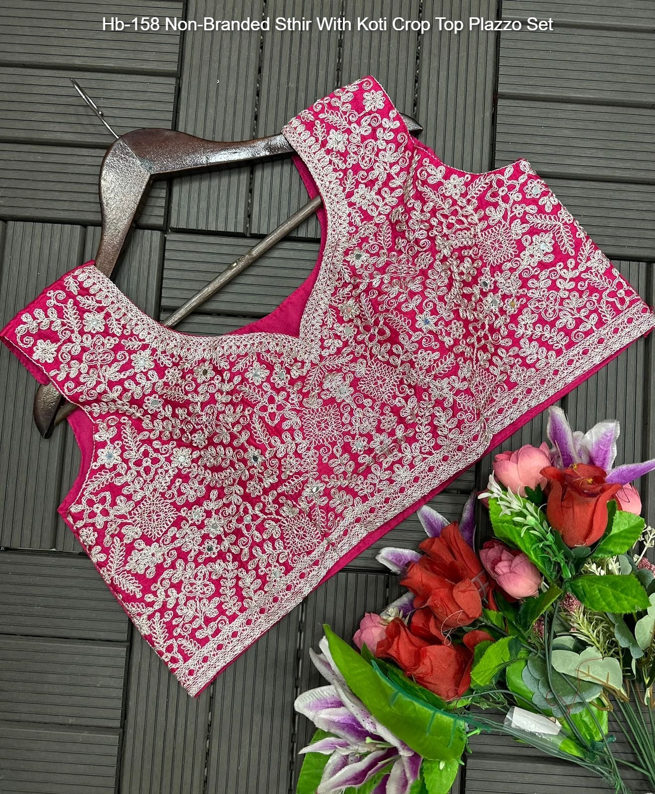 Hb-158 Non-Branded Sthir With Koti Crop Top Plazzo Set