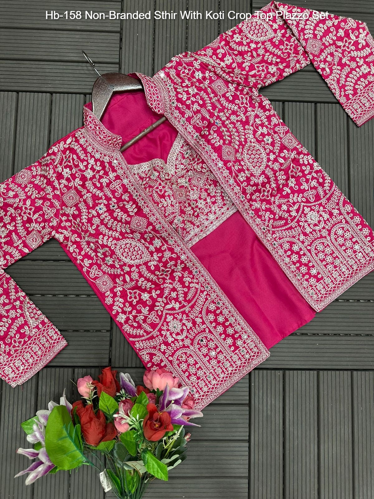 Hb-158 Non-Branded Sthir With Koti Crop Top Plazzo Set