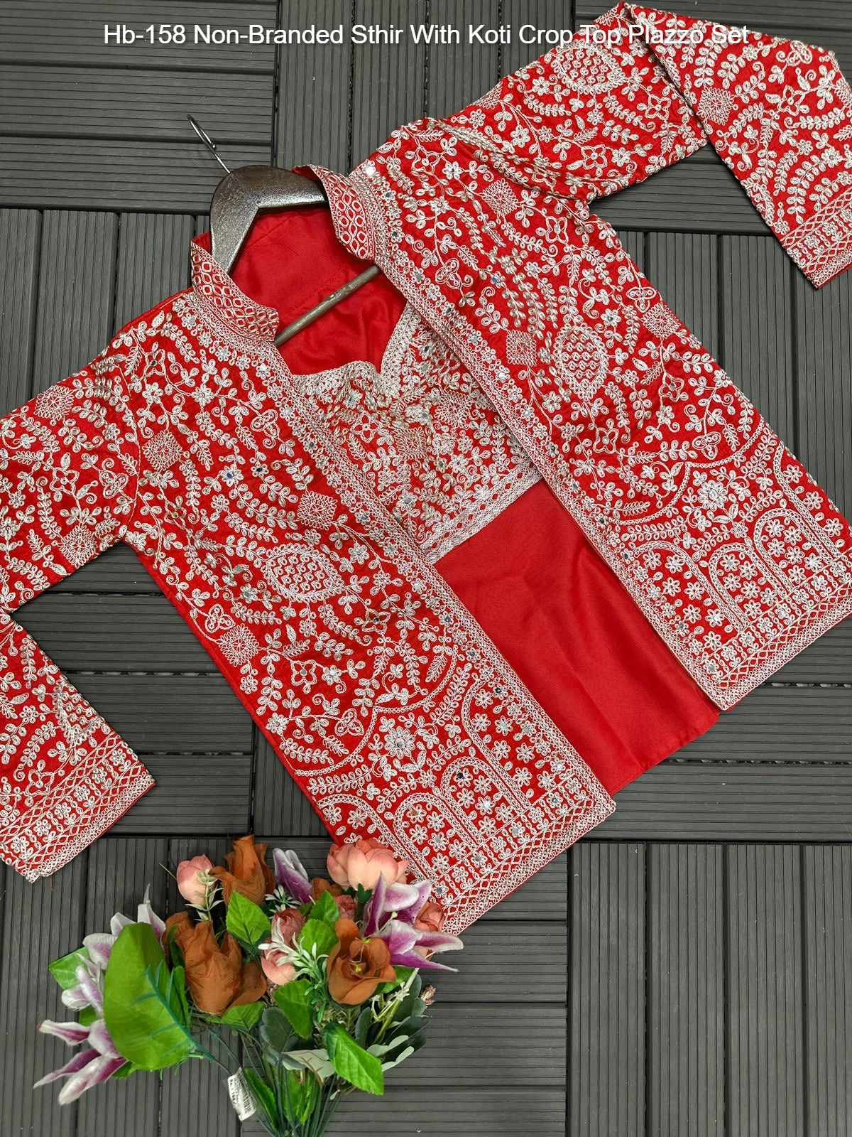 Hb-158 Non-Branded Sthir With Koti Crop Top Plazzo Set