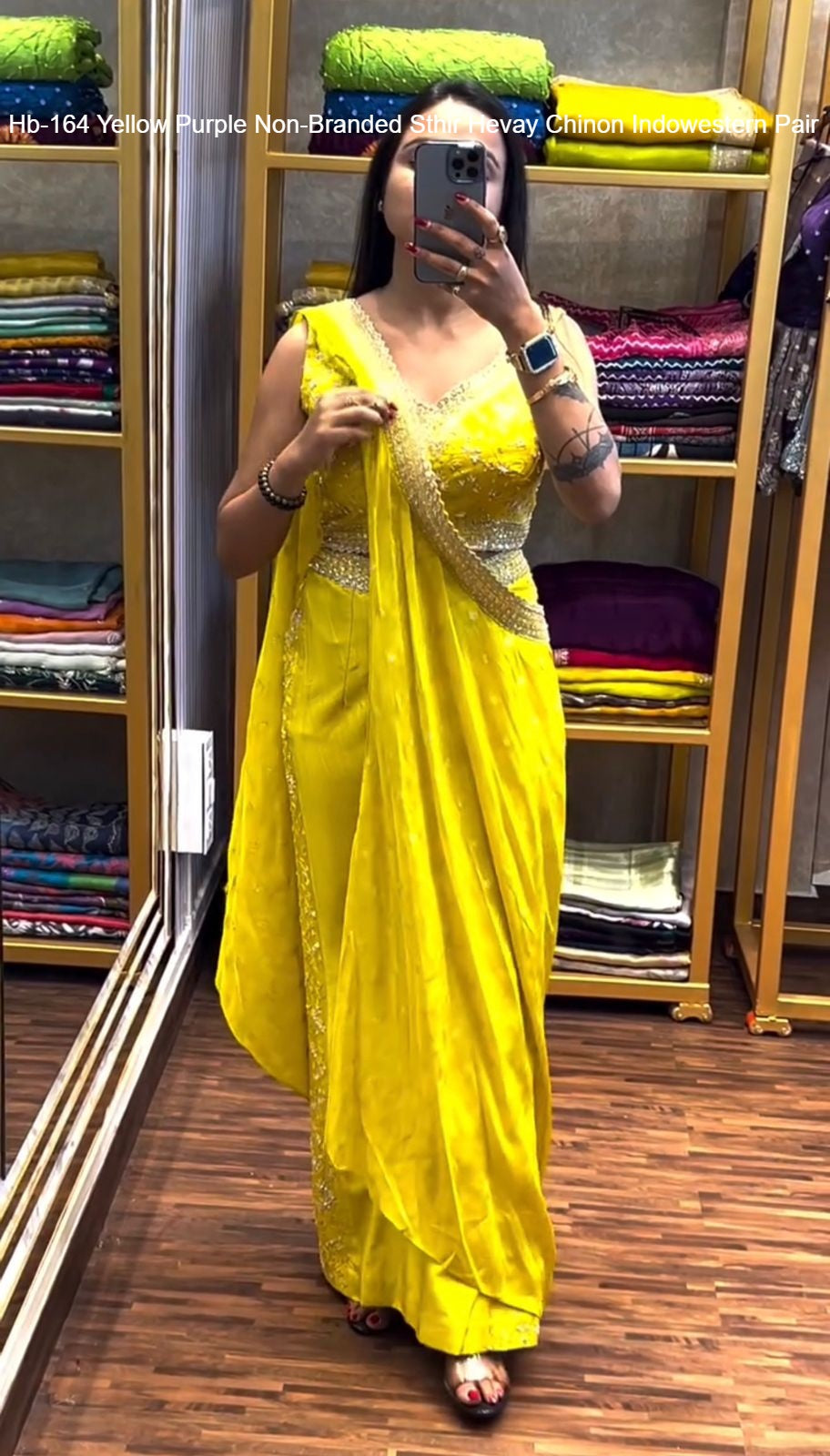 Hb-164 Yellow Purple Non-Branded Sthir Hevay Chinon Indowestern Pair