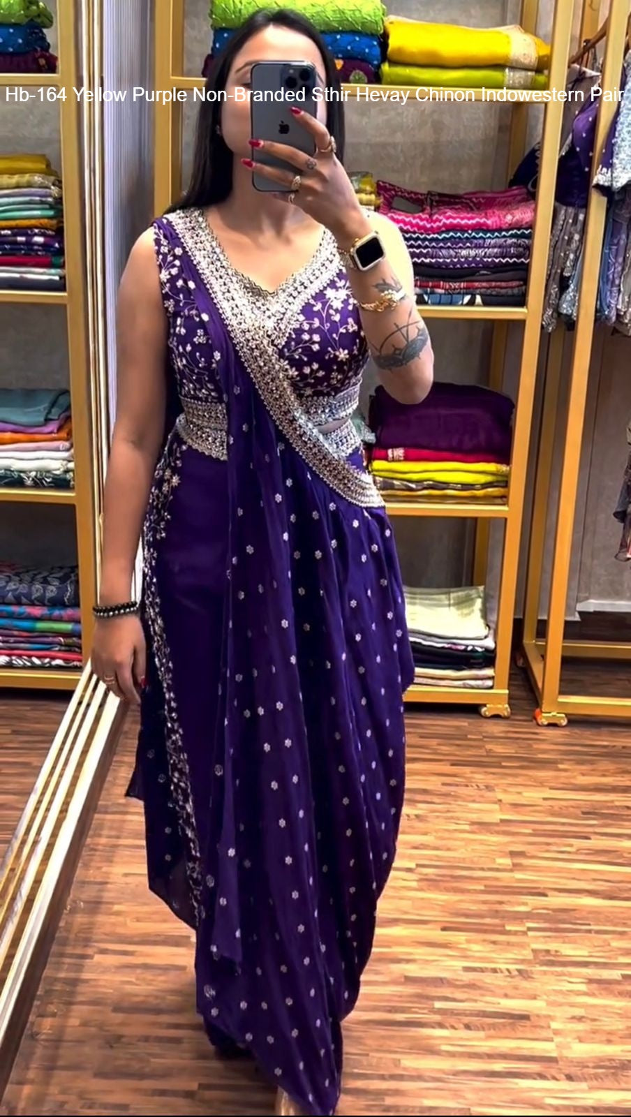 Hb-164 Yellow Purple Non-Branded Sthir Hevay Chinon Indowestern Pair