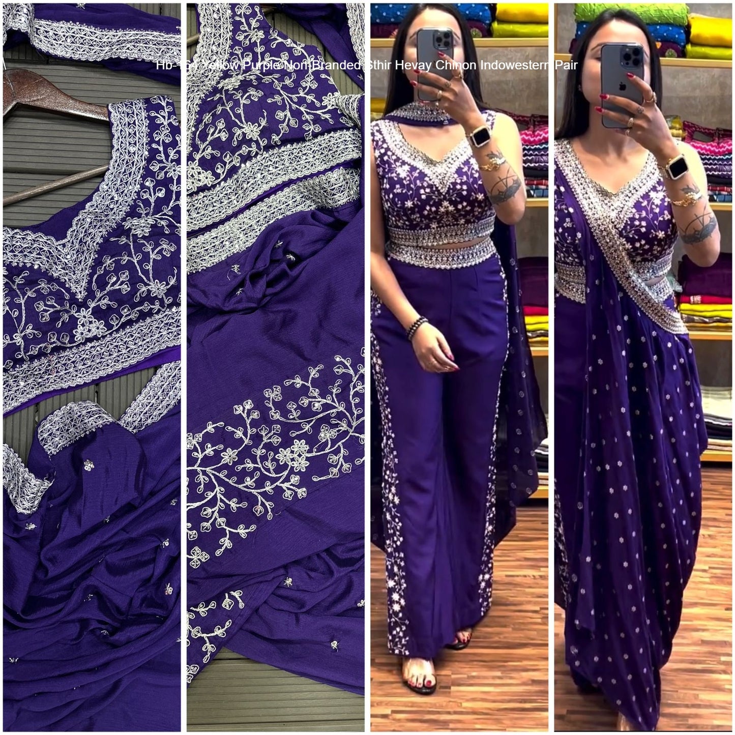 Hb-164 Yellow Purple Non-Branded Sthir Hevay Chinon Indowestern Pair