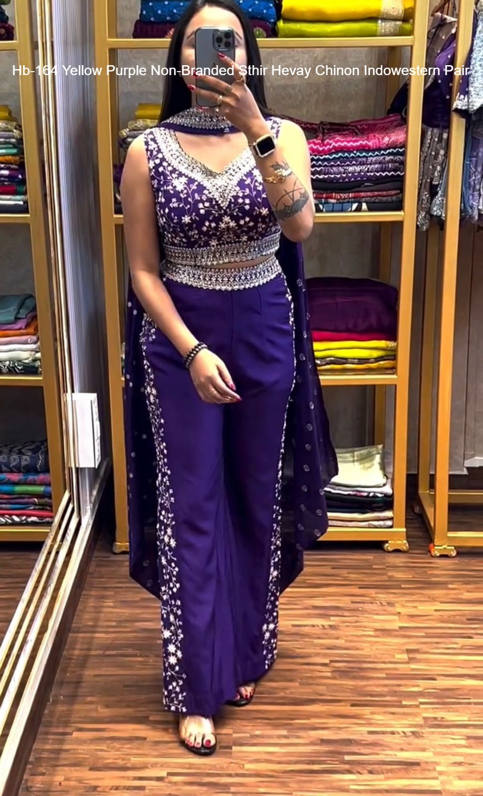 Hb-164 Yellow Purple Non-Branded Sthir Hevay Chinon Indowestern Pair