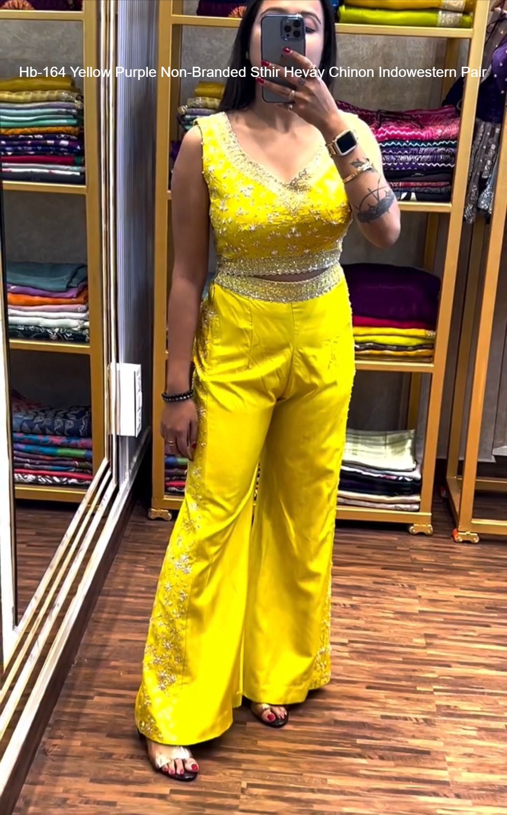 Hb-164 Yellow Purple Non-Branded Sthir Hevay Chinon Indowestern Pair