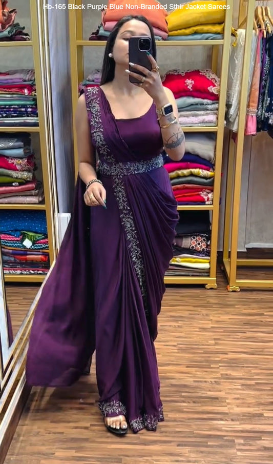 Hb-165 Black Purple Blue Non-Branded Sthir Jacket Sarees