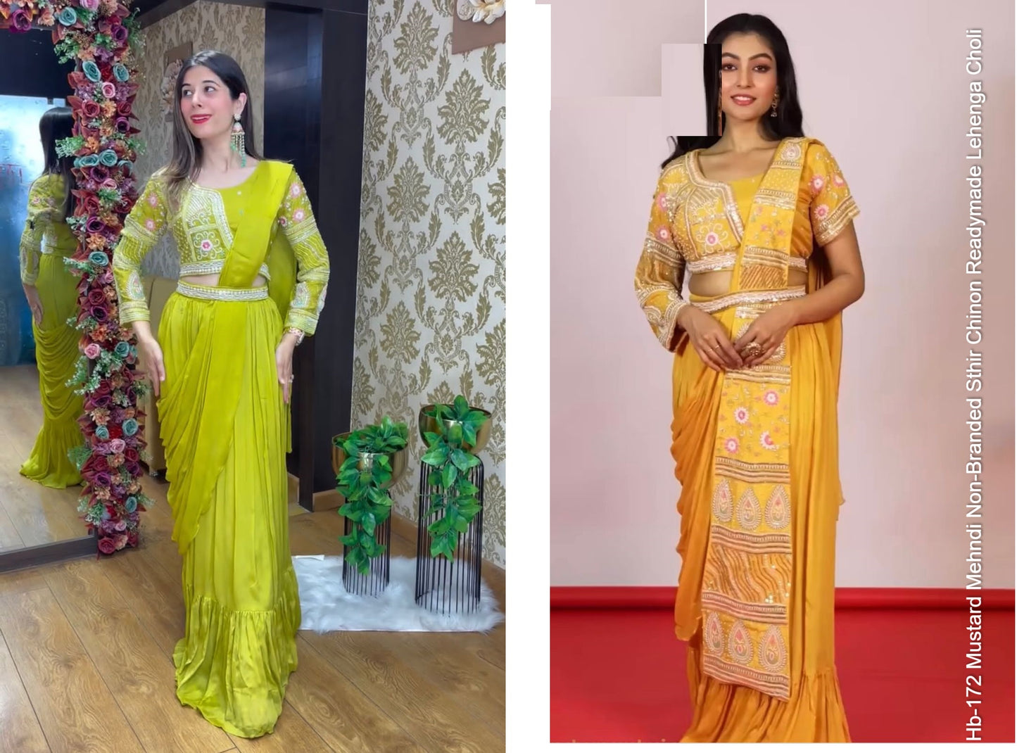 Hb-172 Mustard Mehndi Non-Branded Sthir Chinon Readymade Lehenga Choli