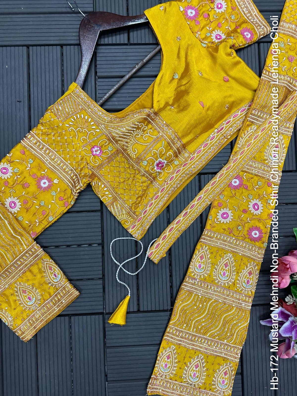 Hb-172 Mustard Mehndi Non-Branded Sthir Chinon Readymade Lehenga Choli