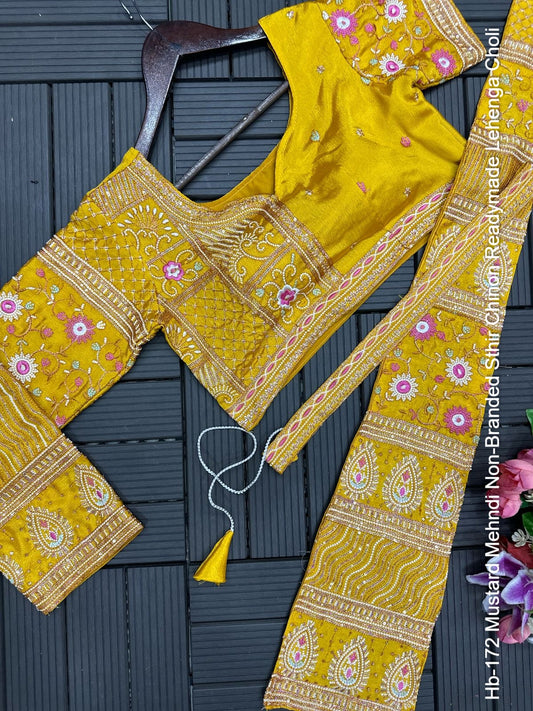 Hb-172 Mustard Mehndi Non-Branded Sthir Chinon Readymade Lehenga Choli
