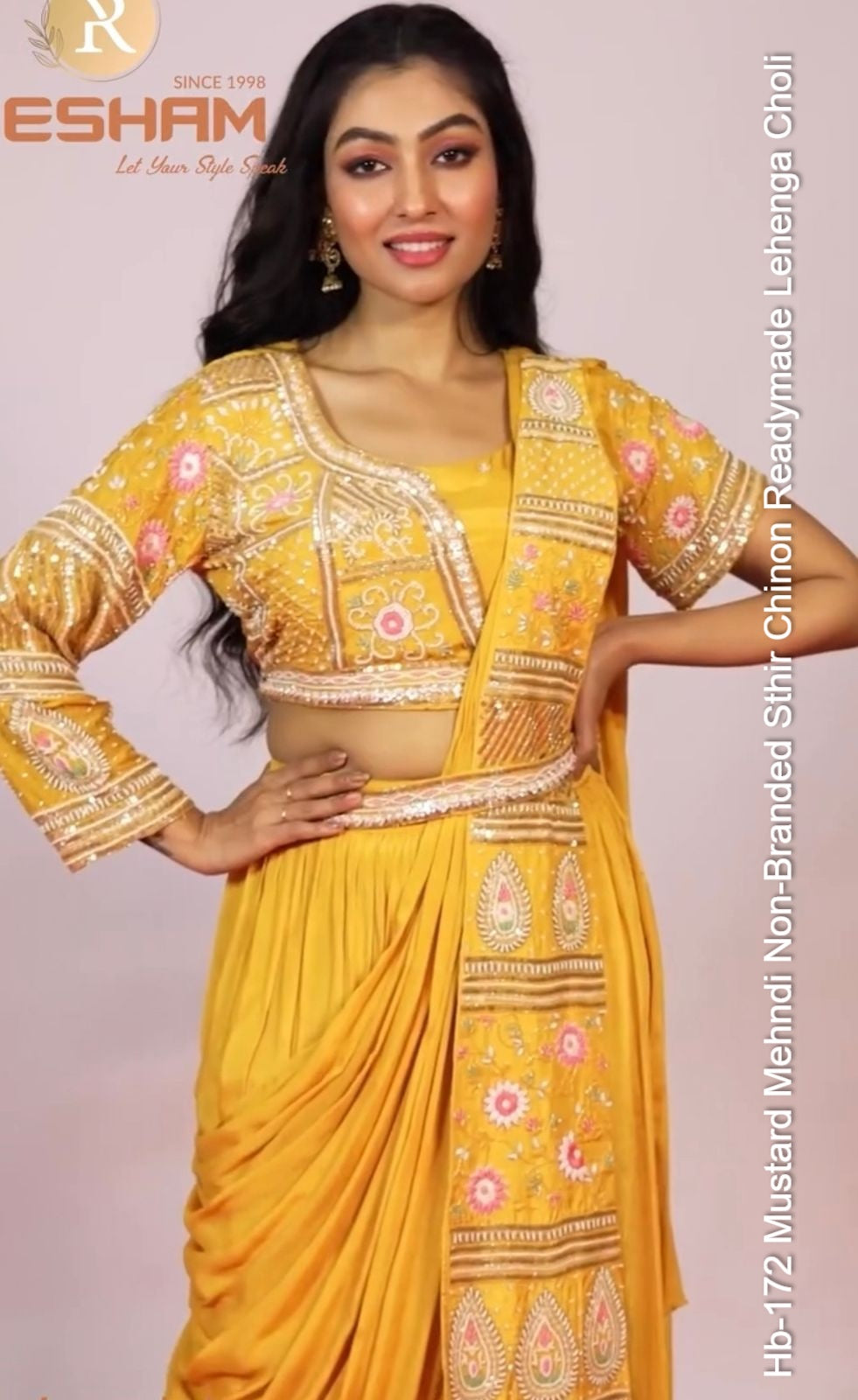 Hb-172 Mustard Mehndi Non-Branded Sthir Chinon Readymade Lehenga Choli