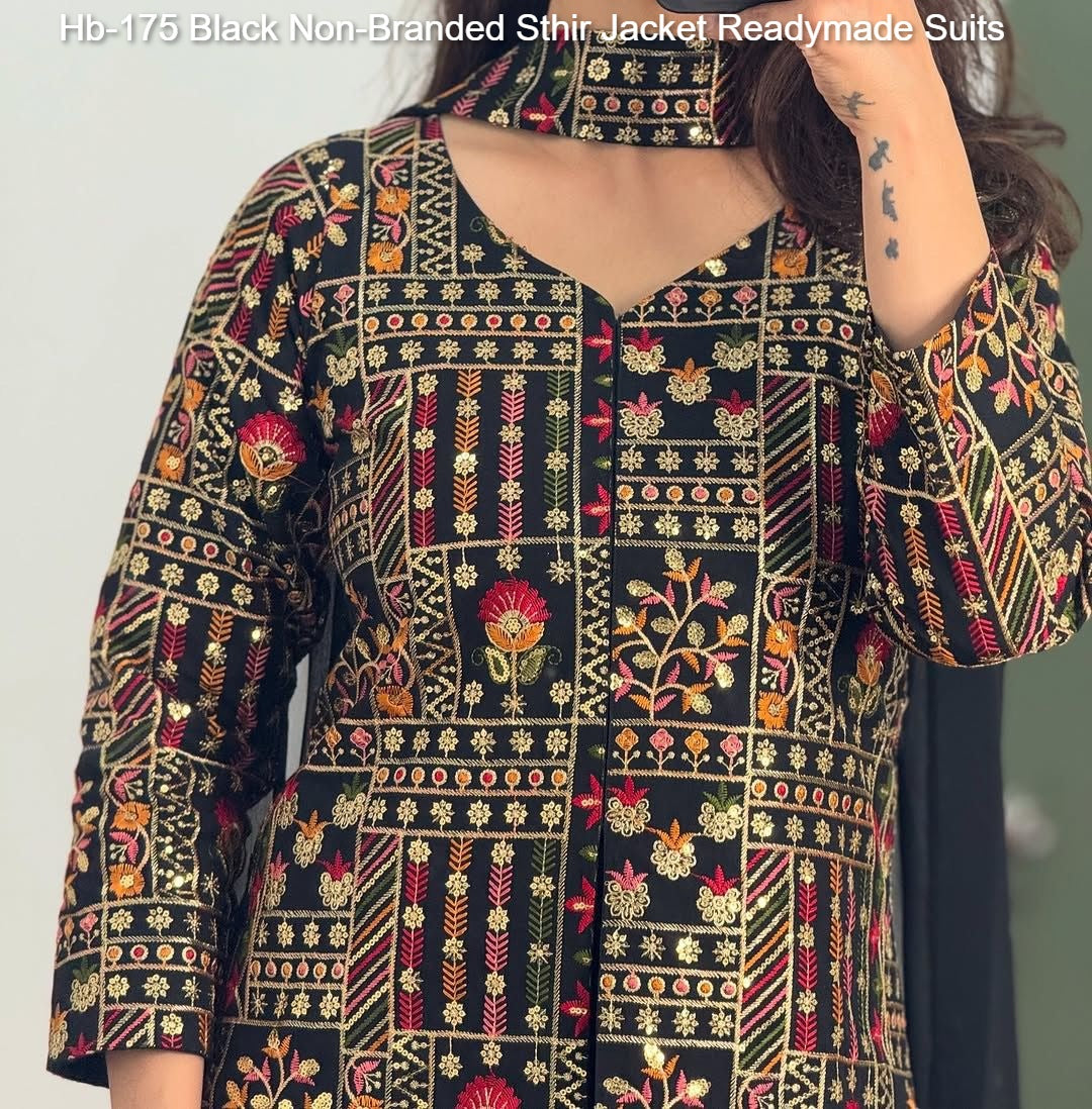 Hb-175 Black Non-Branded Sthir Jacket Readymade Suits