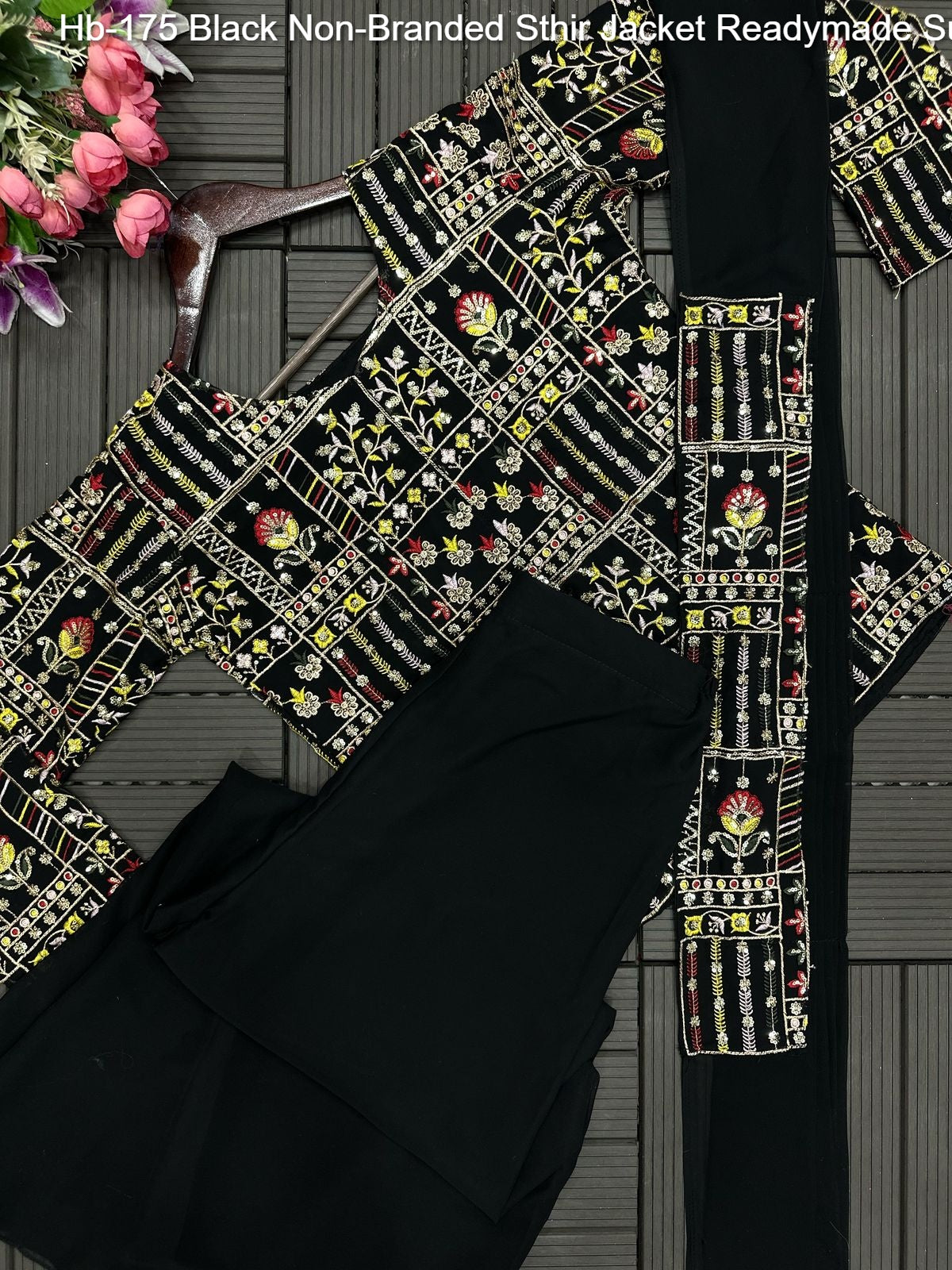 Hb-175 Black Non-Branded Sthir Jacket Readymade Suits