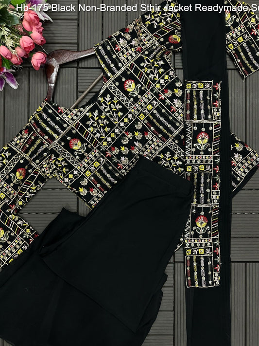 Hb-175 Black Non-Branded Sthir Jacket Readymade Suits