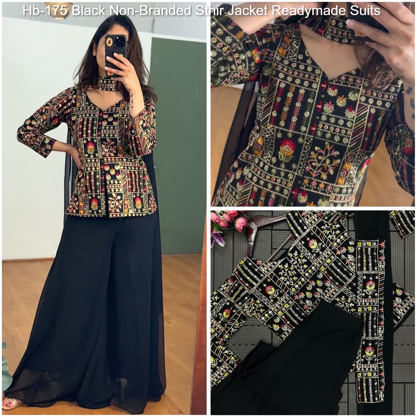 Hb-175 Black Non-Branded Sthir Jacket Readymade Suits