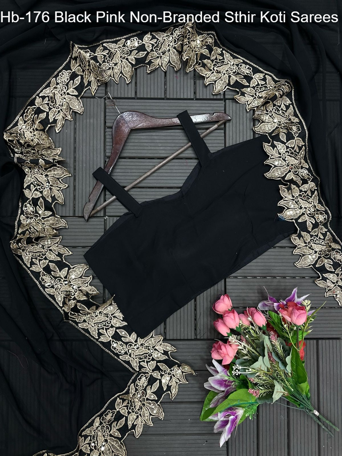 Hb-176 Black Pink Non-Branded Sthir Koti Sarees