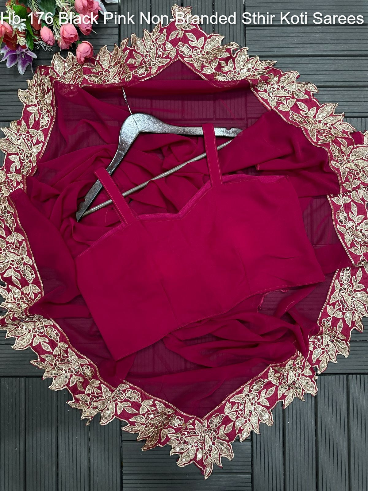 Hb-176 Black Pink Non-Branded Sthir Koti Sarees