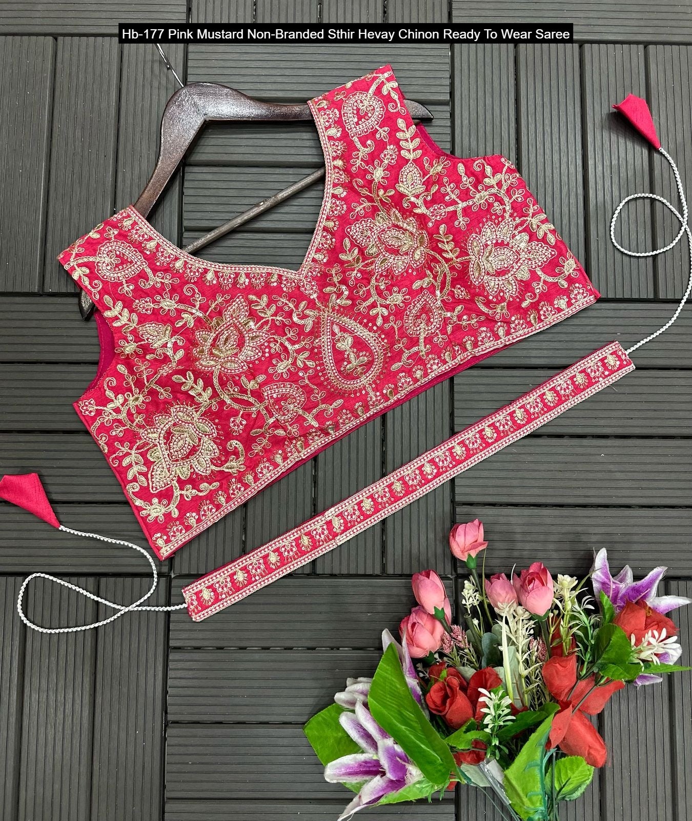 Hb-177 Pink Mustard Non-Branded Sthir Hevay Chinon Ready To Wear Saree