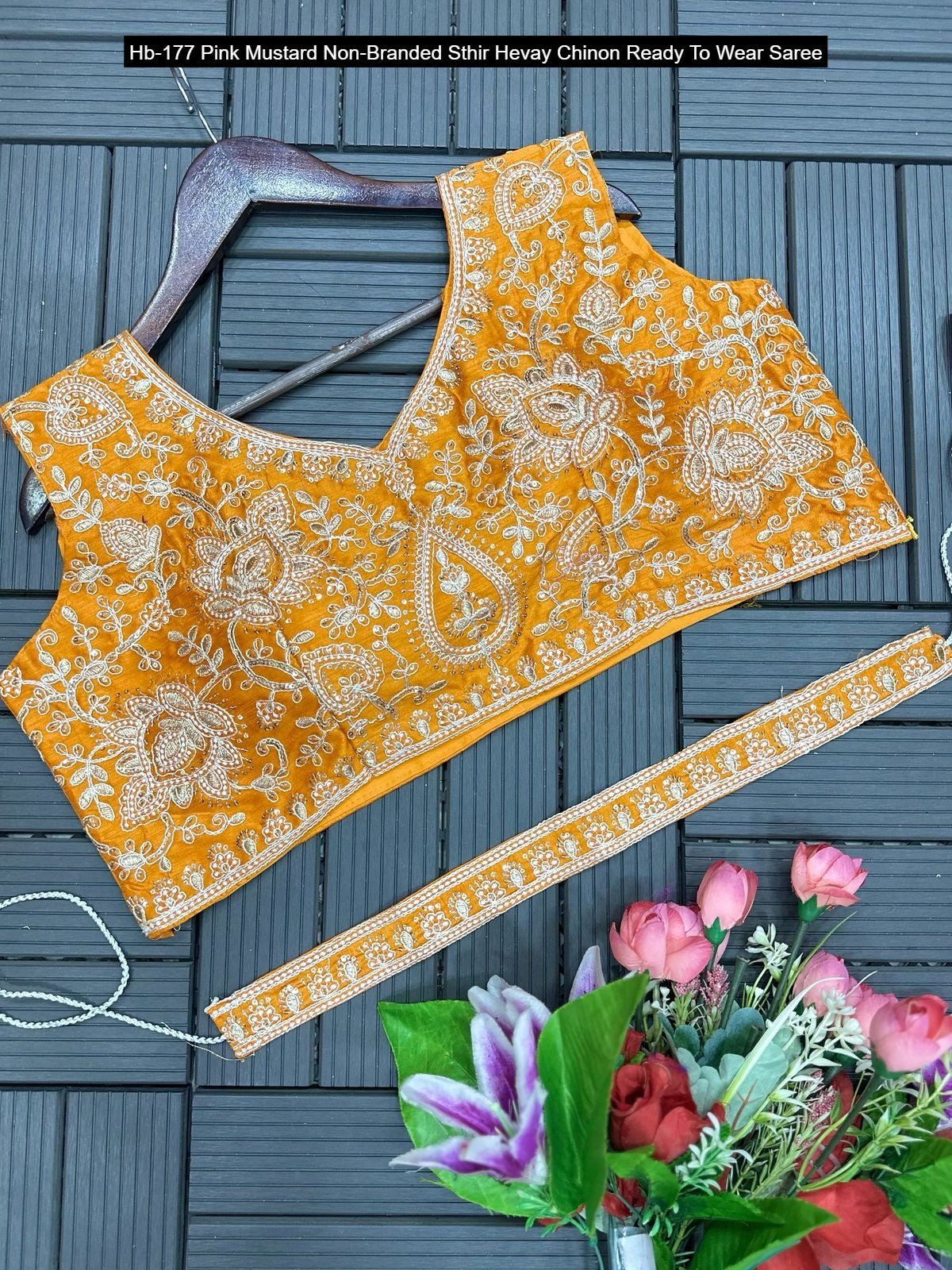 Hb-177 Pink Mustard Non-Branded Sthir Hevay Chinon Ready To Wear Saree