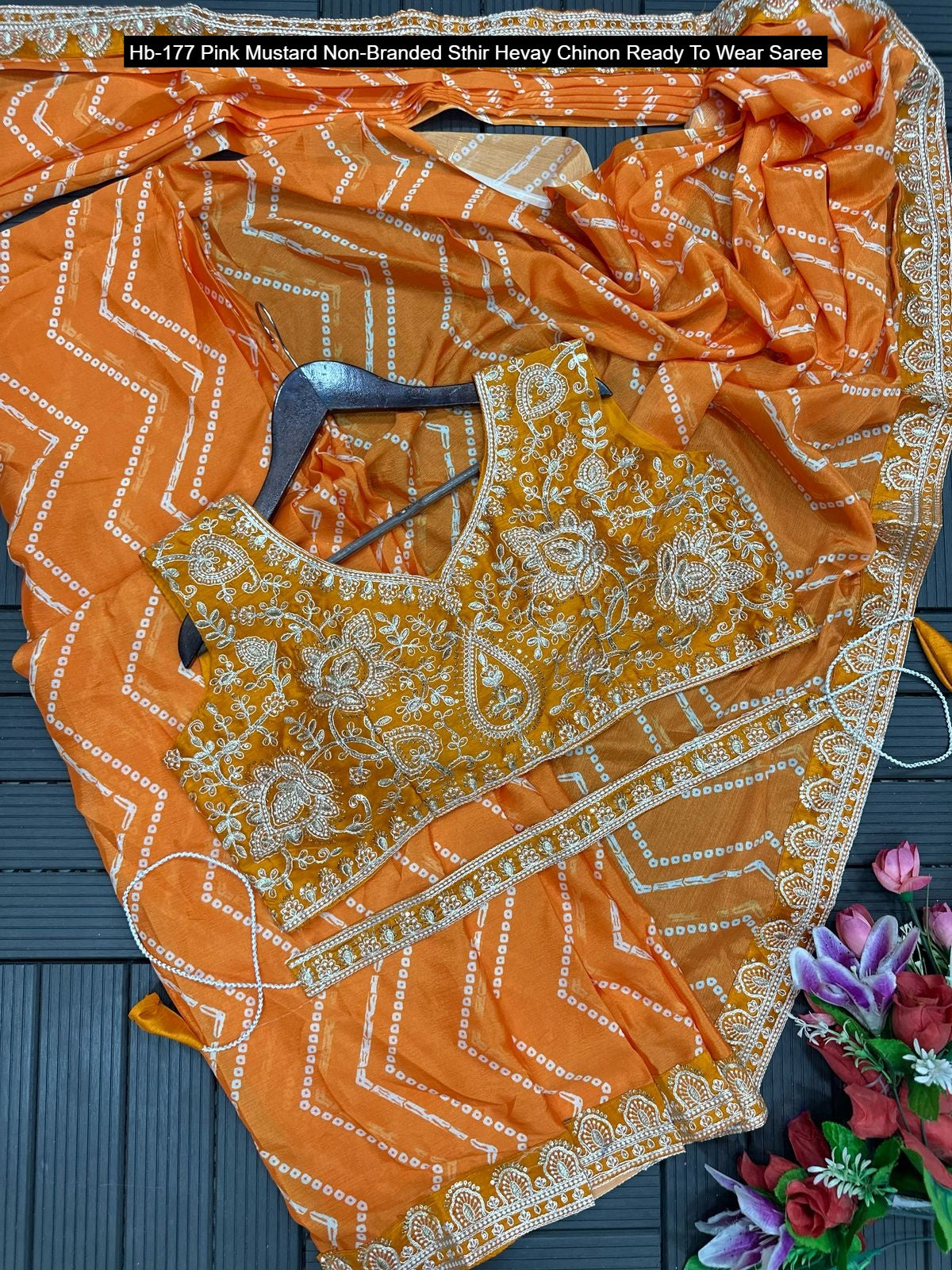 Hb-177 Pink Mustard Non-Branded Sthir Hevay Chinon Ready To Wear Saree