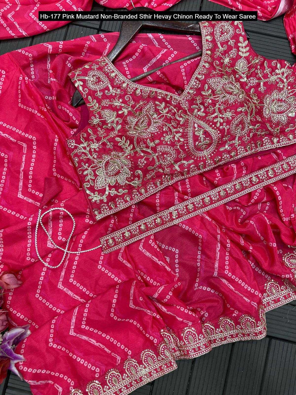 Hb-177 Pink Mustard Non-Branded Sthir Hevay Chinon Ready To Wear Saree