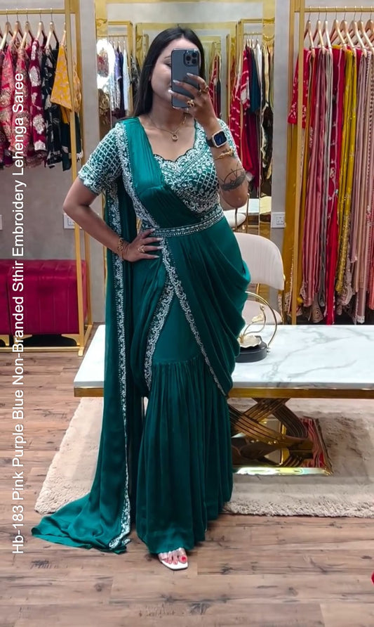 Hb-183 Pink Purple Blue Non-Branded Sthir Embroidery Lehenga Saree