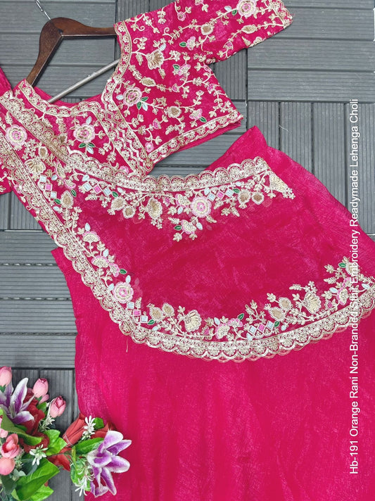 Hb-191 Orange Rani Non-Branded Sthir Embroidery Readymade Lehenga Choli