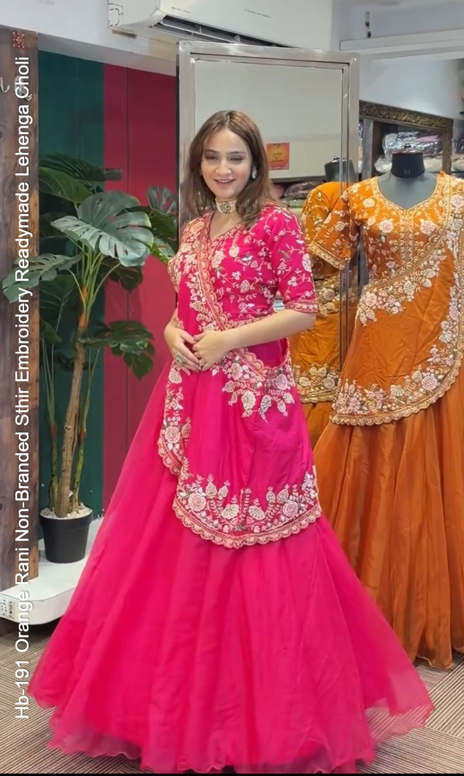 Hb-191 Orange Rani Non-Branded Sthir Embroidery Readymade Lehenga Choli