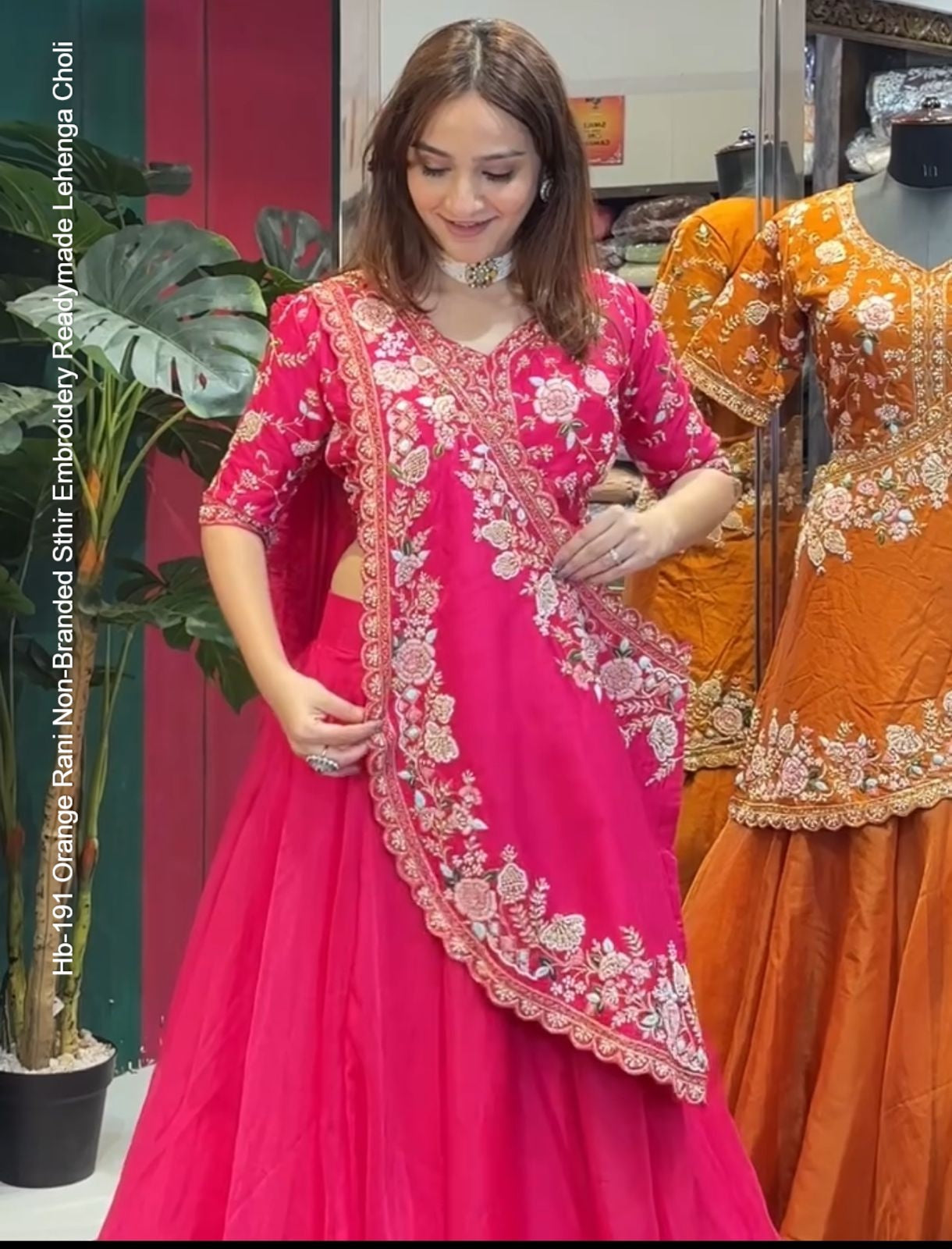 Hb-191 Orange Rani Non-Branded Sthir Embroidery Readymade Lehenga Choli
