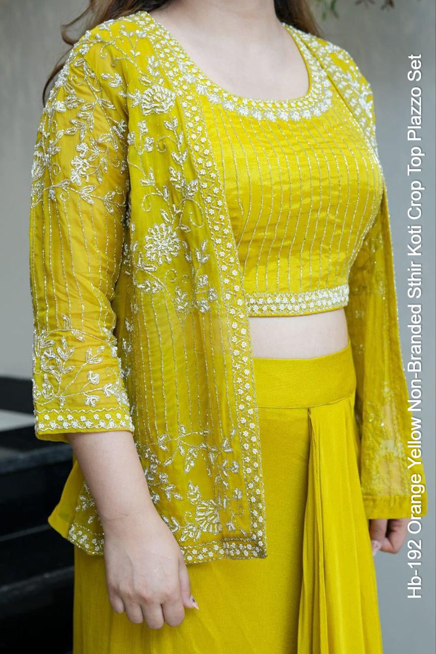 Hb-192 Orange Yellow Non-Branded Sthir Koti Crop Top Plazzo Set