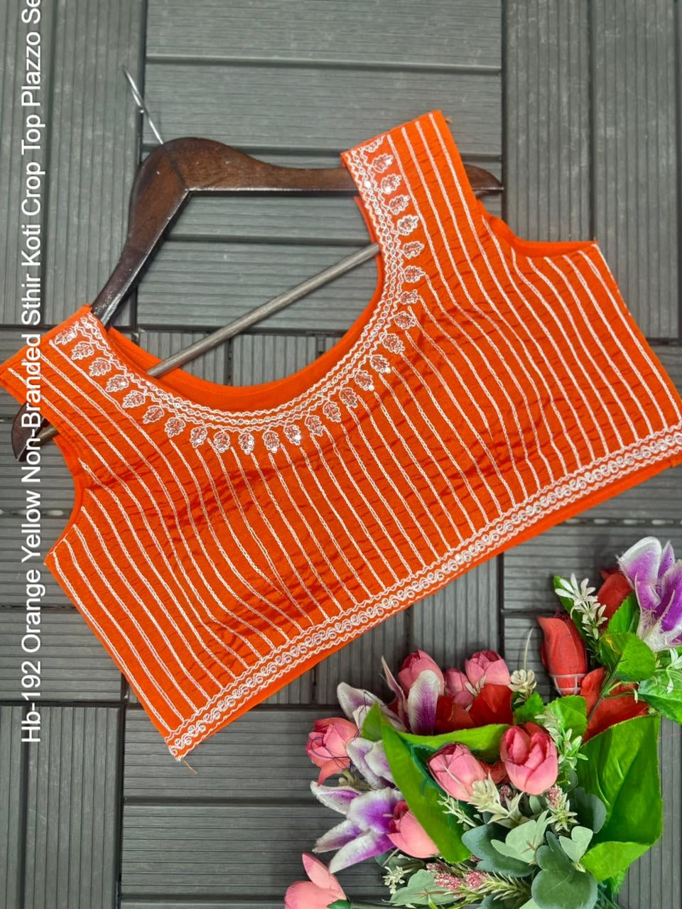 Hb-192 Orange Yellow Non-Branded Sthir Koti Crop Top Plazzo Set