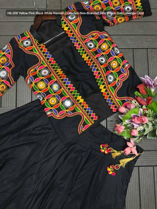 Hb-206 Yellow Pink Black White Navratri Collection Non-Branded Sthir Reyon Koti Lehenga Choli